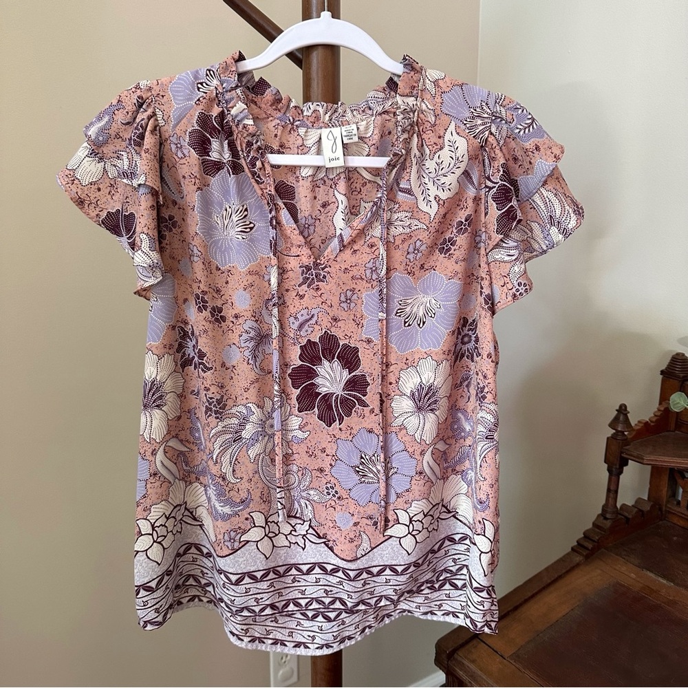 joie Plum Floral Flutter Sleeve Top Blouse S